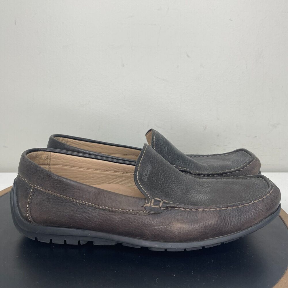 Ecco Fusion Loafers Men 8-8.5 Slip On Grained Leather Dark Brown Business Casual